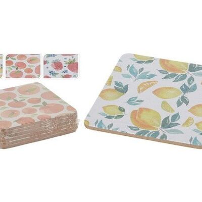 Onderzetters kurk met zomerse fruiotprint set a 6 stuks ( per 1 verpakking )