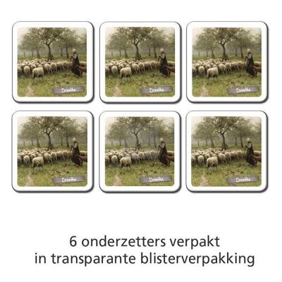Onderzetters Drenthe schapen set a 6 stuks