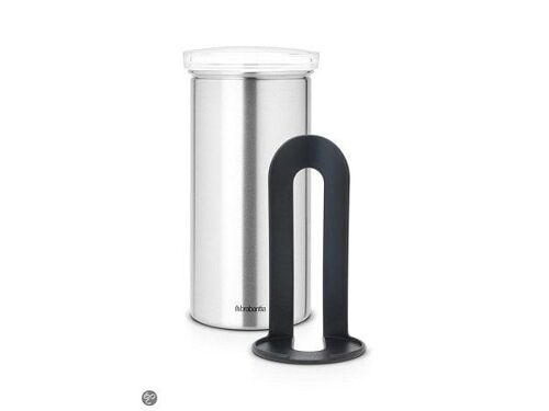 Brabantia voorraadbus Senseo mat steel finger print proof transparante deksel dia.8,5x17cm