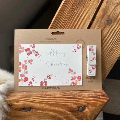 Aimant pince à linge en bois avec carte "Joyeux Noël"