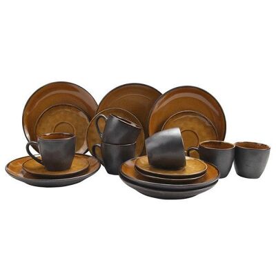 Koffieset Evia reactive glaze amber 18-delig 6 kop en schotels en 6 gebaksbordjes