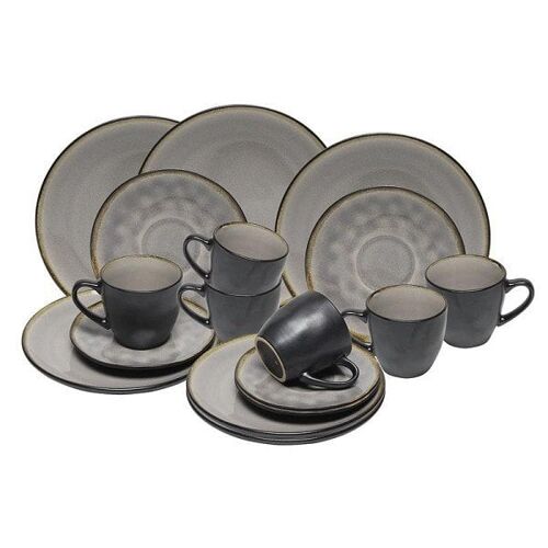 Koffieset Kos reactive glaze grey 18-delig 6 kop en schotels en 6 gebaksbordjes