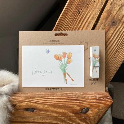 Wooden clothespin magnet with card "For you"