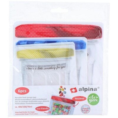 Alpina Herbruikbare voedselbewaarzakken 70/150/400ml set van 6