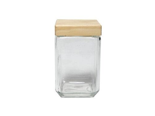 Voorraadpot glas met houten deksel 11x11xh18,5cm 1,7L