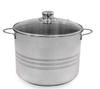 Marmite inox satiné 24 cm 8 litres avec couvercle verre