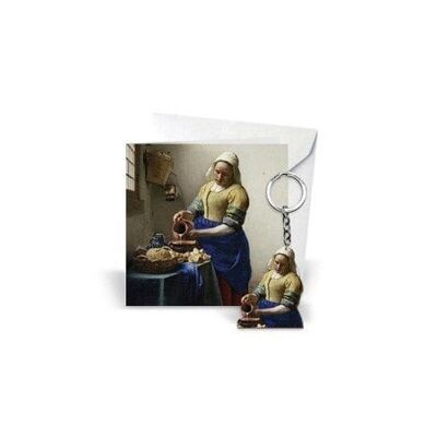 Vermeer Het Melkmeisje giftcard met sleutelhanger van hout