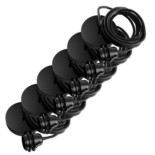 suspension luminaire fil électrique tissé noir shine 2,50M - crochet inclus