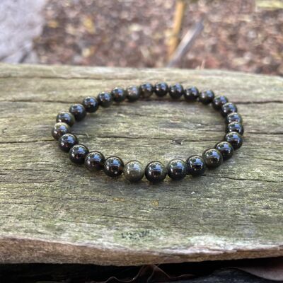 Lithotherapy Elastic Bracelet in Golden Obsidian Pearls 6 mm