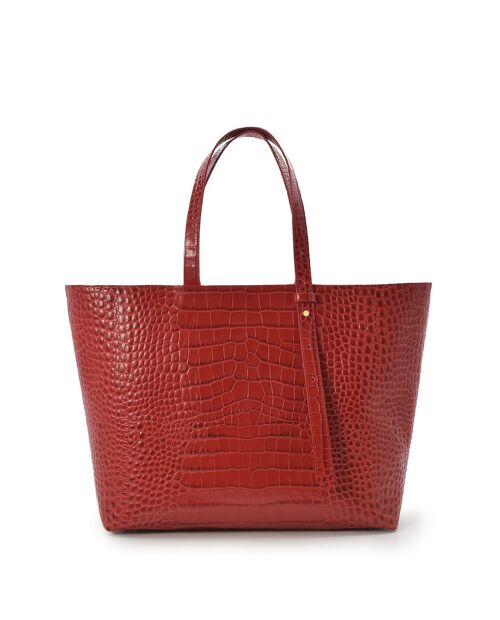 Bolso shopping bag de piel grabada en coco color rojo Leandra