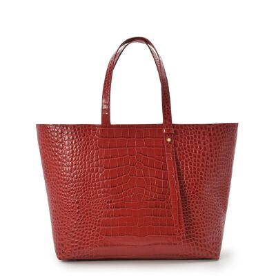 Leandra red coconut embossed leather shopping bag