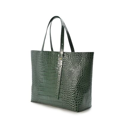 Damen-Shopping-Tasche Leandra aus grünem Kokosnuss-geprägtem Leder