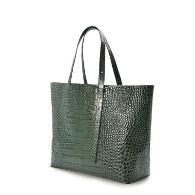 Borsa shopping da donna Leandra in pelle stampa cocco verde