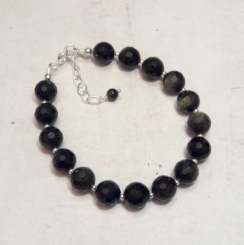 Bracelet Obsidienne Dorée Argent 925