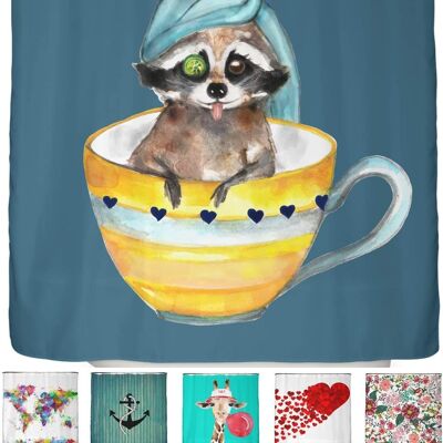 Shower curtain raccoon in a cup 180x200 cm