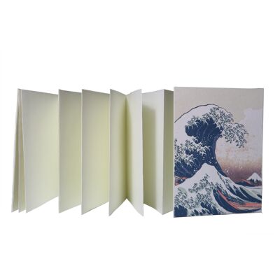 Leporello accordion notebook pattern The Wave of Hokusai, A5 size