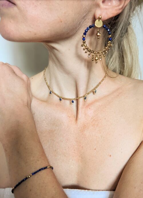 Collier doré pour femme avec pendentifs de lapis-lazuli - MARSEILLE