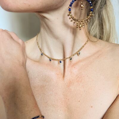 Goldene Halskette für Damen mit Lapislazuli-Anhängern - MARSEILLE