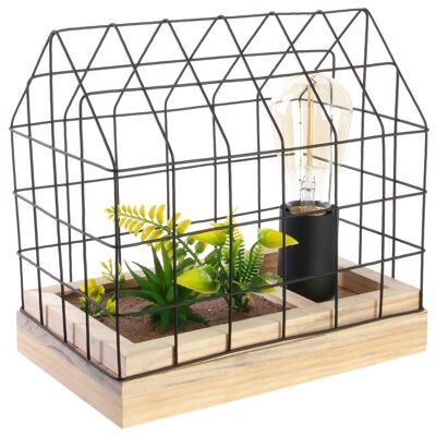 Lampes de table en cage métallique avec plantes artificielles
