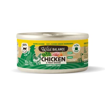 BARF gedämpftes Hühnerfleisch aus der Dose mit frischem Gemüse für Katzen 120gr