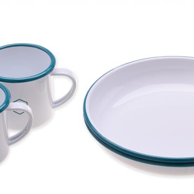 Coffret de 2 assiettes et 2 tasses émaillées