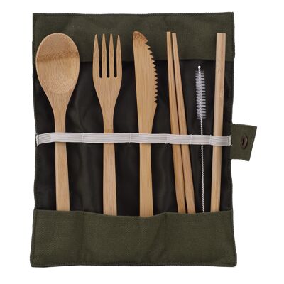 Bamboo cutlery and accessories in pouch