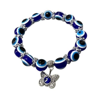 Pulsera elástica con cuentas Evil Eye, mariposa