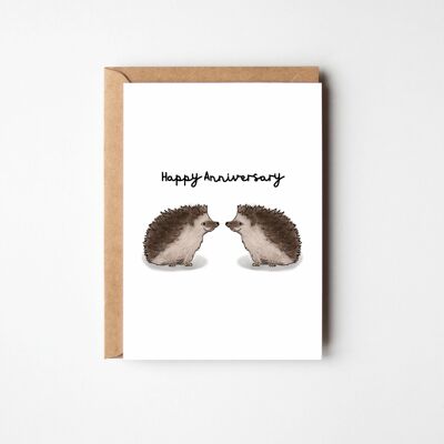 Happy Anniversary Card, Cute Animals, Hedgehog Couple, Hand-Drawn Greeting Cards