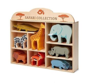 24 animaux en bois Safari Tender Leaf 8 si chaque style avec présentoir en bois 1