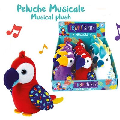 Musical bird plush, Tropi Bird, 15 cm, 3 assorted models