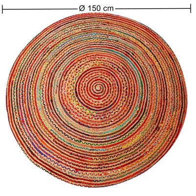 Jute Teppich Tamami Bunt Ø 150 cm rund Naturfaser Teppichläufer Deko Juteteppich