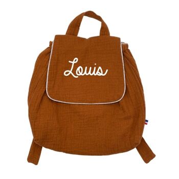 Sac à dos en double gaze terracotta personnalisable avec un prénom 2