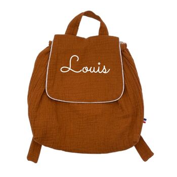 Sac à dos en double gaze terracotta personnalisable avec un prénom 3