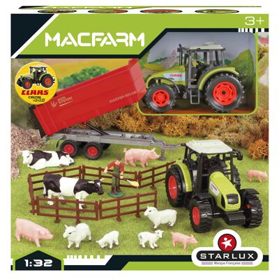 Set Traktor + Nutztiere + Zubehör – Ab 3 Jahren – MACFARM 802254