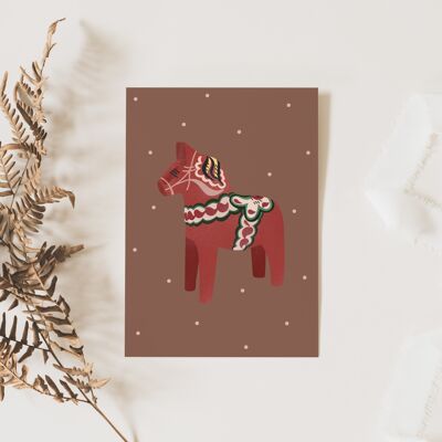 Carte de Noël Suède - Cheval Dala