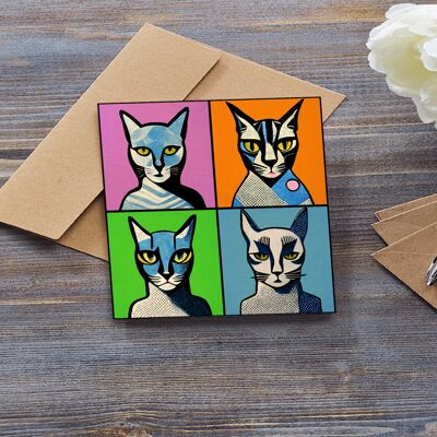 Biglietto d'auguri Pop Art Cat Quad