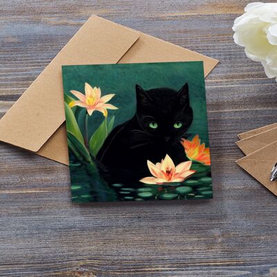 Cat Amongst The Lilies Greeting Card