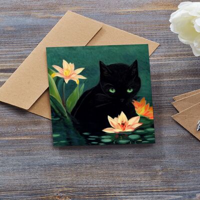 Katze unter den Lilien-Gruß-Karte