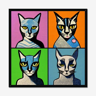 Tela quadrupla gatto pop art