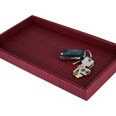 Large rectangular tray imitation leather matt wine red