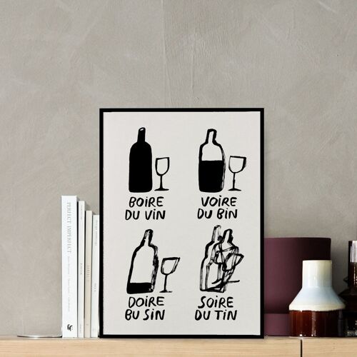 Affiches illustrées vin copain - boire du vin