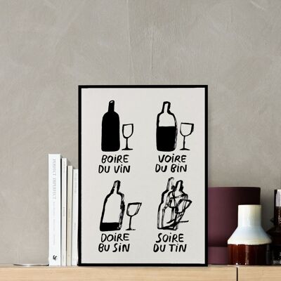 Affiches illustrées vin copain - boire du vin