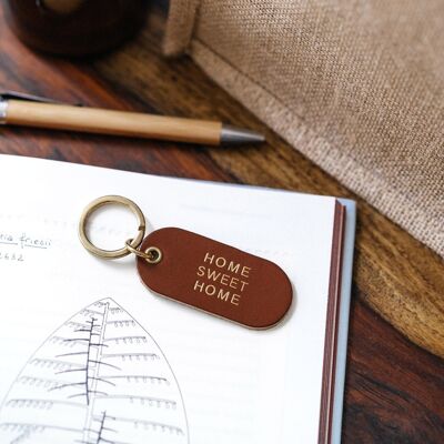 Leather message key ring - gold - home sweet home