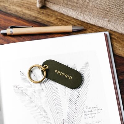 Leather message key ring - green - owner