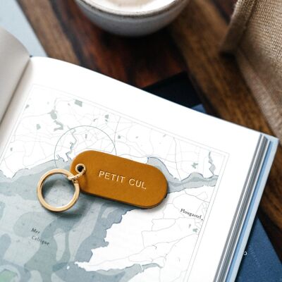 Leather message keyring - yellow - petit cul