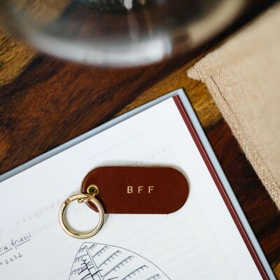 Leather message keyring - gold - BFF