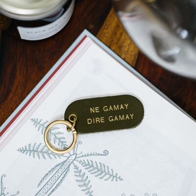 Leather message key ring - green - ne gamay dire Gamay