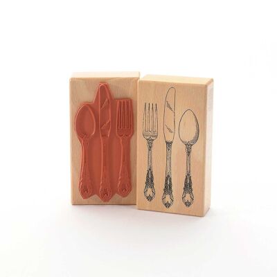 Título del sello con motivo: Tenedor, cuchillo, cuchara