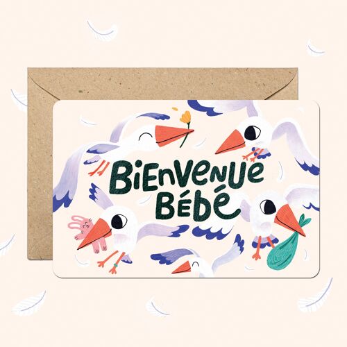 Carte postale naissance "Bienvenue bébé" avec enveloppe
