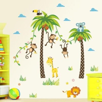 Jungle animals savanna palm coconut tree stickers